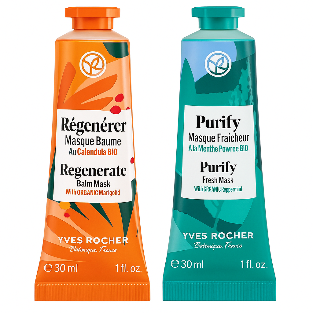 ماسک‌های صورت ایوروشه سری ارگانیک مدل Regenerate و Purify حجم ۳۰ میل