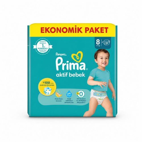 پوشک پریما پمپرز ترک سایز ۸ بسته ۳۱ عددی (واردات قانونی ارسال از منطقه آزاد ارس)