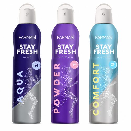 اسپری بدن خوشبو کننده فارماسی استی فرش مدل‌های Aqua، Powder و Comfort | Farmasi Stay Fresh Body Spray Men & Women 24h فارماسی (واردات قانونی ارسال از منطقه آزاد ارس)